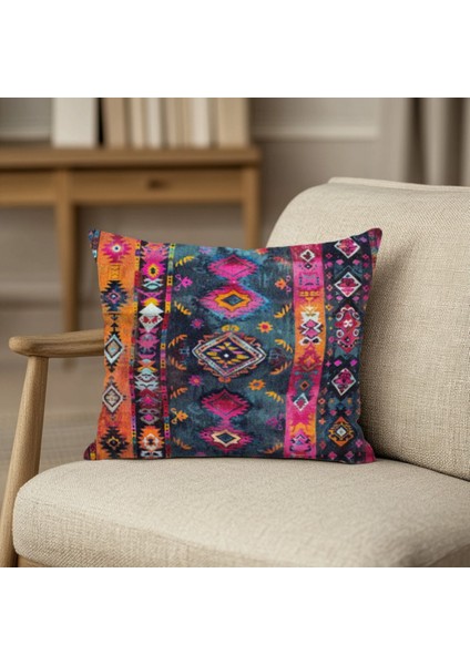 Renkli Bohem Patchwork Kırlent Kılıfı Kare