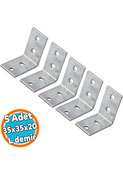 (5 Adet) Mobilya Eşya Dolap Yatak Duvara Sabitleme Köşebent Bağlantı Aparatı L Demiri Gönye 35X35X20 mm