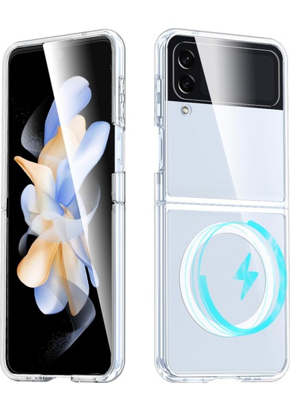 Samsung Galaxy Z Flip 4 Uyumlu Kamera Korumalı Magsafe Wireless Şarj Özellikli Şeffaf Silikon Kılıf