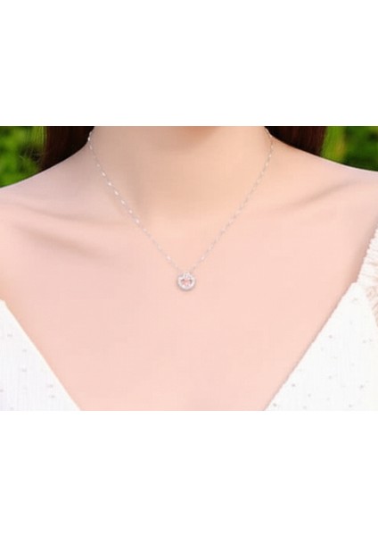 Coronam Rosam Pembe Zirkon Kolye (çelik kolye)