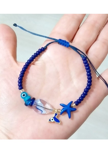 Lacivert Deniz Yıldızı Deniz Kızı Kuyruğu Nazar El Yapımı Cam Boncuklu Bileklik