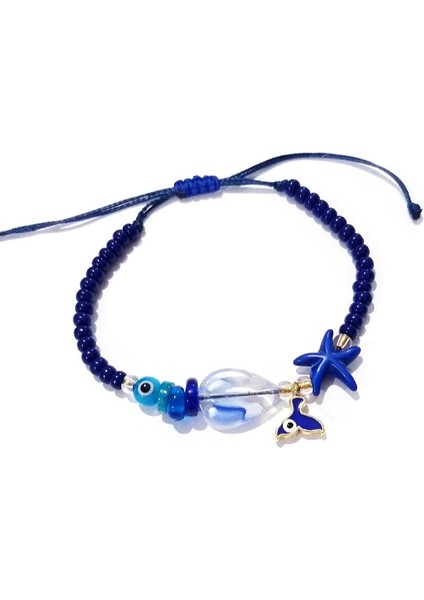 Lacivert Deniz Yıldızı Deniz Kızı Kuyruğu Nazar El Yapımı Cam Boncuklu Bileklik fiyatları