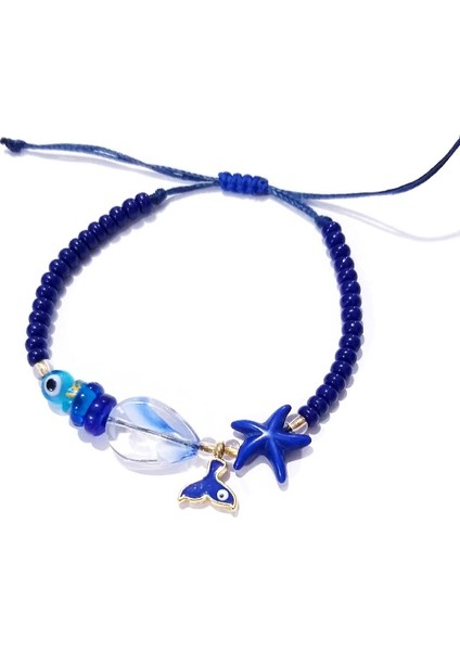 Lacivert Deniz Yıldızı Deniz Kızı Kuyruğu Nazar El Yapımı Cam Boncuklu Bileklik modelleri