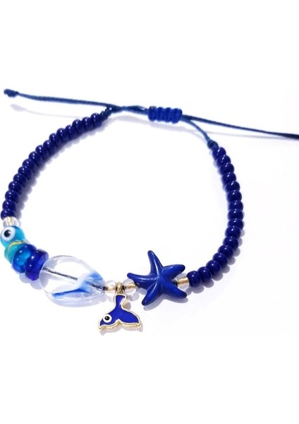 Lacivert Deniz Yıldızı Deniz Kızı Kuyruğu Nazar El Yapımı Cam Boncuklu Bileklik indirimleri