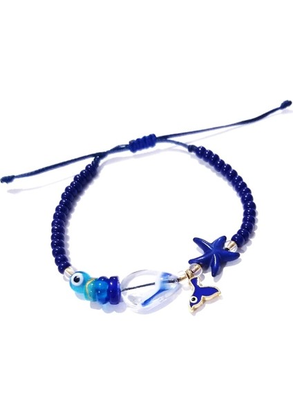 Lacivert Deniz Yıldızı Deniz Kızı Kuyruğu Nazar El Yapımı Cam Boncuklu Bileklik