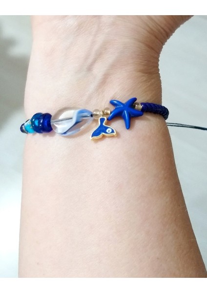 Lacivert Deniz Yıldızı Deniz Kızı Kuyruğu Nazar El Yapımı Cam Boncuklu Bileklik