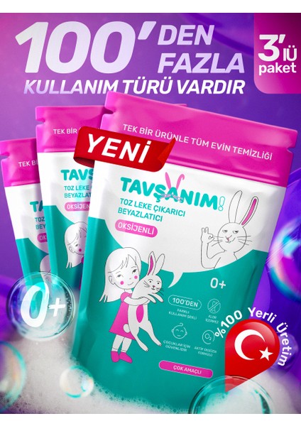 ! - 3 Adet Çamaşır ve Yüzey Için Çok Amaçlı Oksijenli Toz Leke Çıkarıcı ve Beyazlatıcı 3 x 800 gr