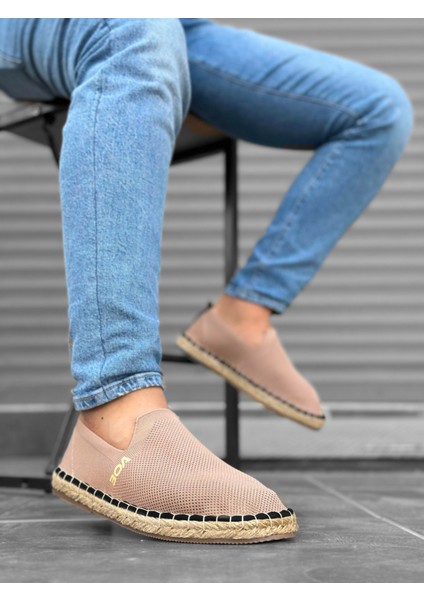 ET0224 Rahat Düz Taban Espadril Örme Triko Vizon Günlük Erkek Ayakkabı