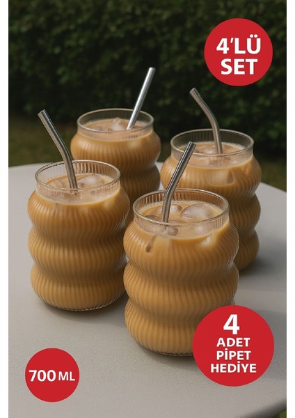 4’lü Set Cam Buzlu Soğuk Kahve Bardağı + Cam Pipet Hediyeli 700 ml fiyatları