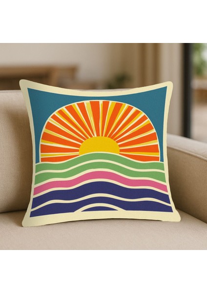 Renkli Tarz Mor Desenli Kırlent Kılıfı – 43X43 Cm, Çift Taraflı, Fermuarlı, Yıkanabilir