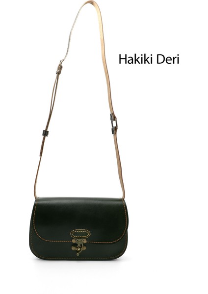 Kadın Haki Antik Vaketa Hakiki Deri Omuz ve Postacı Çantası