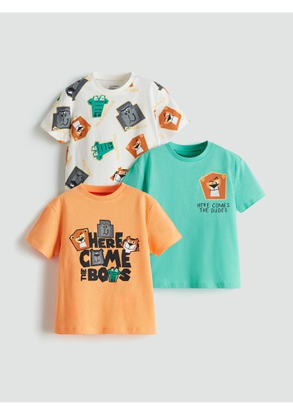 Yeni Sezon Bisiklet Yaka Baskili Erkek Cocuk Tisort 3'lu - S5HT44Z1