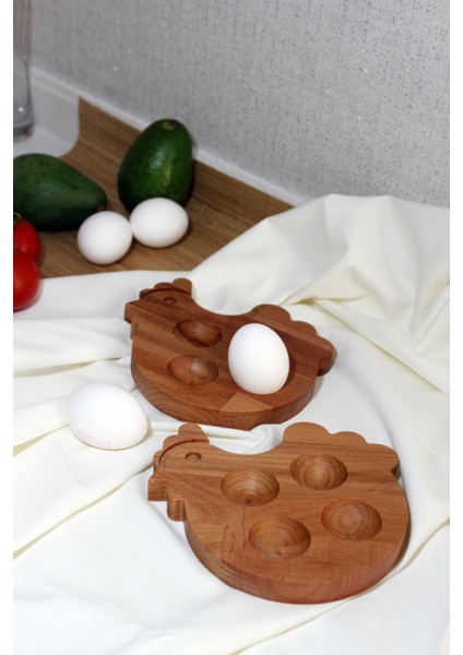 4'lü Ahşap Yumurtalık Sofra Sunumu Tavuk Şekli (2'li Set)