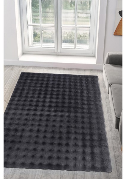 Puffy Bubble Antrasit Halı ve Yolluk | Ekstra Yumuşak, Kaymaz, Yıkanabilir, Dökülme Yapmaz