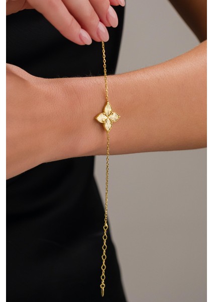 Gümüş Altın Gold Kaplama Yonca Çiçek Lazer Kalem Işlemeli Taşsız Bileklik fırsatları