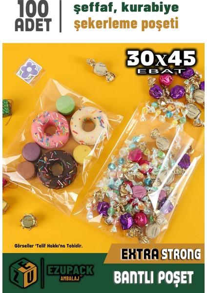 30X45 100AD Kurabiye Şeker Parti Baby Shower Doğum Günü Hediyelik Kendinden Yapışkanlı Jelatin Poşet
