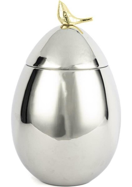 Gümüş Gold Kuşlu Metal Kavanoz 16X27CM