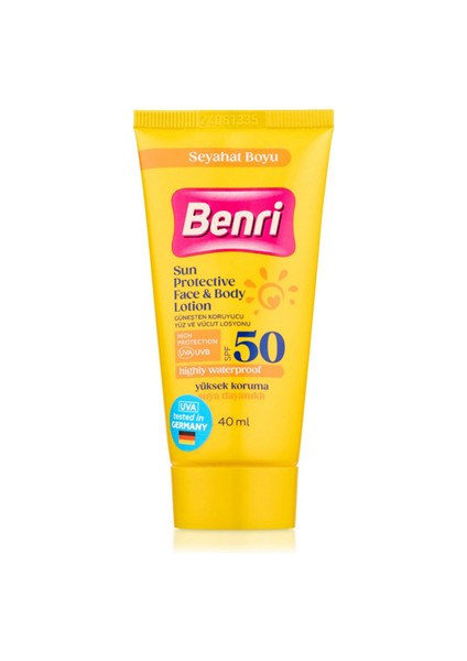 Yüz ve Vücut Güneş Koruyucu Losyon Spf 50 – Kompakt Boy, Yüksek Koruma, 40 ml