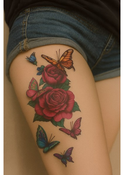 Gül ve Kelebek Desenli Geçici Dövme