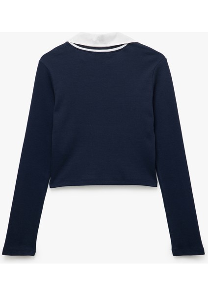 Yeni Sezon Uzun Kollu Gömlek Yaka Slim Fit Kolej Nakışlı Tişört fırsatları