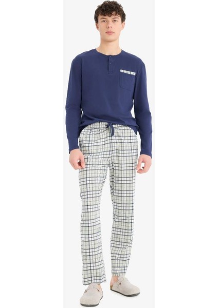 Yeni Sezon Regular Fit Pijama Takımı Uzun Kollu Üst Kareli Uzun Alt