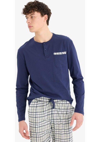 Yeni Sezon Regular Fit Pijama Takımı Uzun Kollu Üst Kareli Uzun Alt