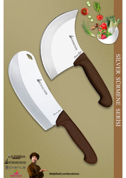 Sürmene Silver Serisi Kahve Sap Mutfak Bıçak Börek Bıçağı Pizza Pide Bıçağı 2 Li Set ( SRM-021 )