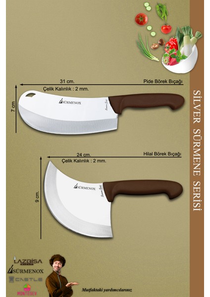 Sürmene Silver Serisi Kahve Sap Mutfak Bıçak Börek Bıçağı Pizza Pide Bıçağı 2 Li Set ( SRM-021 ) fiyatları