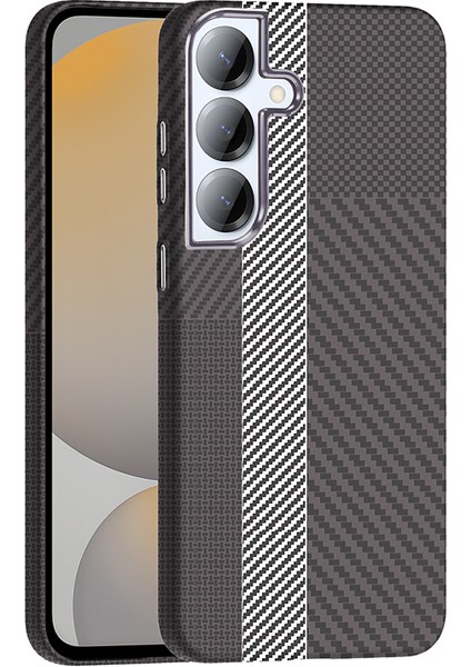 Galaxy S25 Plus Kılıf M-Safe Şarj Özellikli Karbon Fiber Görünümlü Iktk Gros Kapak - Gri-Siyah