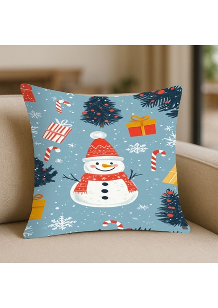 Kardan Adam Desenli Kırlent Kılıfı – 43X43 Cm, Çift Taraflı, Fermuarlı, Yıkanabilir