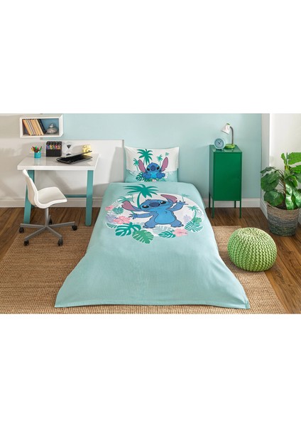 Tek Kişilik Disney Lisanslı Lastikli Çarşaf Çocuk Pike Takımı Stitch Summer