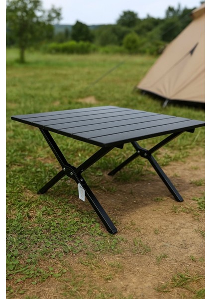 Hafif Taşıma Çantalı Katlanır Kamp Piknik Bahçe Masası Siyah 60 x 60 x 45 cm