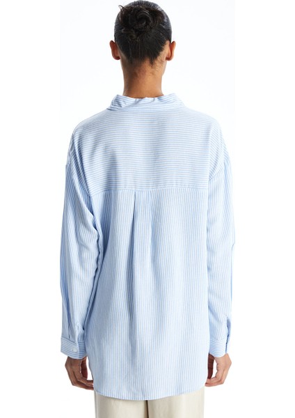Yeni Sezon Cizgili Keten Karisimli Oversize Kadin Gomlek - S52683Z8 fırsatları