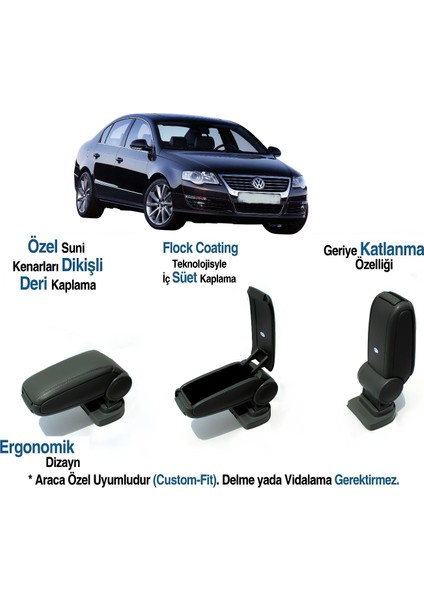 Passat B6 Araca Özel Kol Dayama Vidasız Kolçak 2006 2007 2008 2009 2010