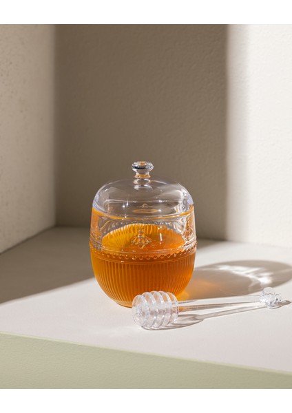 Abeille Kaşıklı Cam Bal Kavanozu - Şeffaf - 240 ml