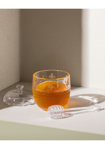 Abeille Kaşıklı Cam Bal Kavanozu - Şeffaf - 240 ml
