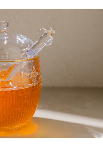 Abeille Kaşıklı Cam Bal Kavanozu - Şeffaf - 240 ml