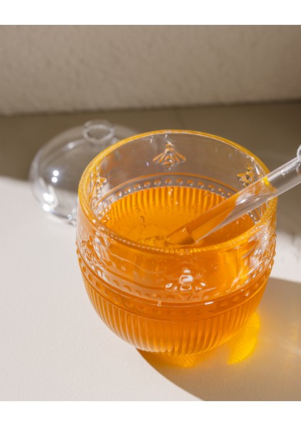 Abeille Kaşıklı Cam Bal Kavanozu - Şeffaf - 240 ml