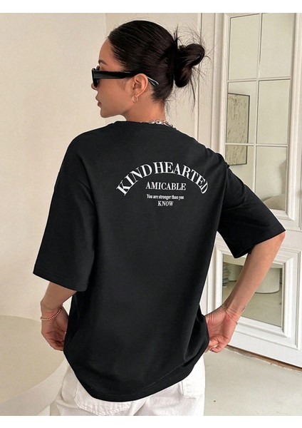 Kadın Oversize T-Shirt Pamuklu Baskılı Tişört Kind-Oversize