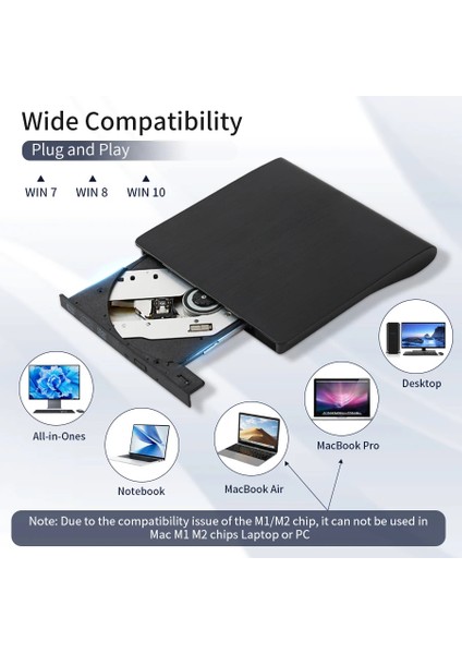 Harici DVD Rw External USB 3.0 Slim Harici Tak Çalıştır CD DVD Sürücü Okuyucu Optik Okuyucu
