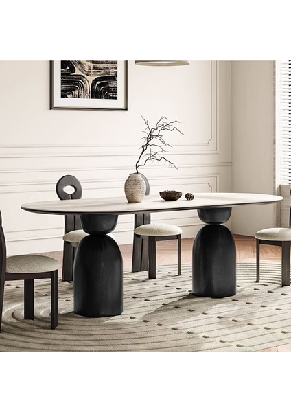 Imperial Italyan Still Oval Traverten Yemek Masası 80X160