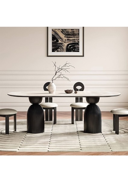 Imperial Italyan Still Oval Traverten Yemek Masası 80X160
