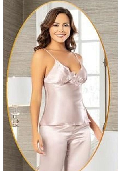 2103 Kadın Pudra Saten Sabahlıklı Pijama Takım fiyatları