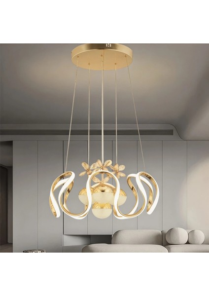 Irem Modern 3 Renk Ledli Gold Kaplama Sarkıt Ledli Avize Salon Avizesi