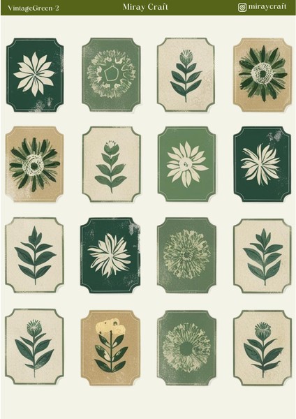 1 Adet Yeşil Vintage Temalı Sticker (12X17 Cm) Bullet Journal,scrapbook, Ajanda ve Planlayıcı Için