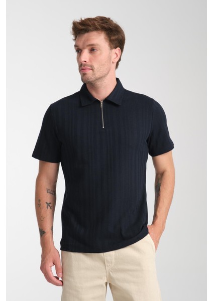 %100 Pamuk Erkek Fermuar Detaylı T-Shirt - Soft ve Basic Günlük Kullanım
