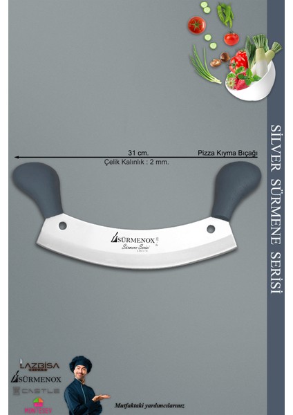 Sürmene Silver Serisi Gri Sap Mutfak Bıçak Börek Bıçağı Pizza Pide Bıçağı Kıyma Bıçağı ( SRM-015) fiyatları