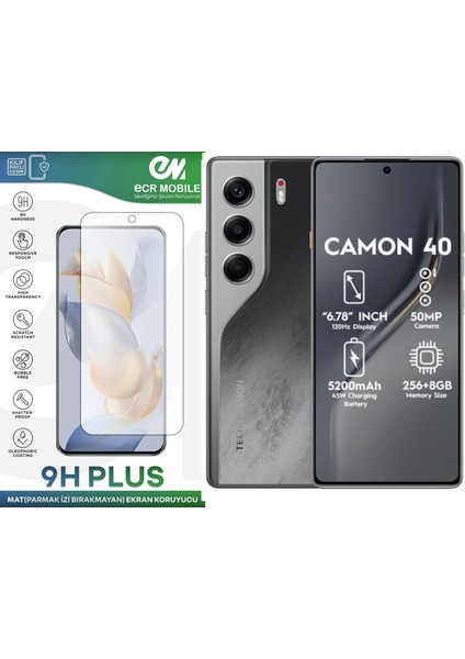 Tecno Camon 40 ile Uyumlu Mat Esnek Nano Kırılmayan Ekran Koruyucu