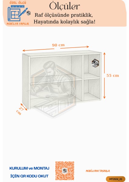 Tamamı Mdf Çok Amaçlı Açık Raflı Üst Dolap Mutfak / Banyo / Salon / Ofis