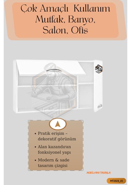 Tamamı Mdf Çok Amaçlı Açık Raflı Üst Dolap Mutfak / Banyo / Salon / Ofis